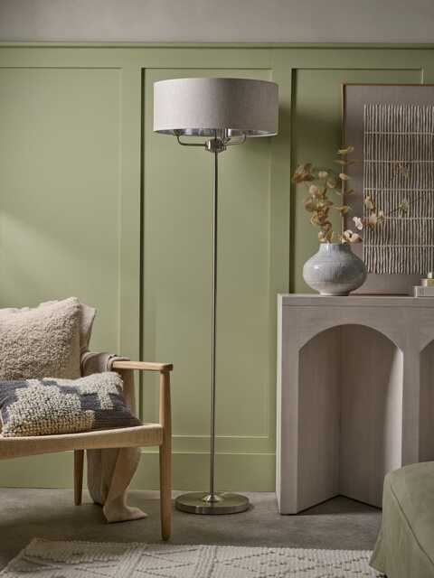 Brushed Silver Triple Bulb Floor Lamp - image 1