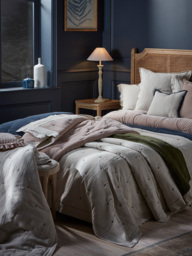 Pintucked Velvet & Cotton Linen Kingsize Quilt - Steel Blue - thumbnail 5