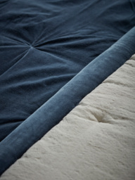 Pintucked Velvet & Cotton Linen Kingsize Quilt - Steel Blue - thumbnail 2
