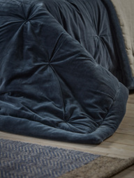 Pintucked Velvet & Cotton Linen Kingsize Quilt - Steel Blue - thumbnail 4