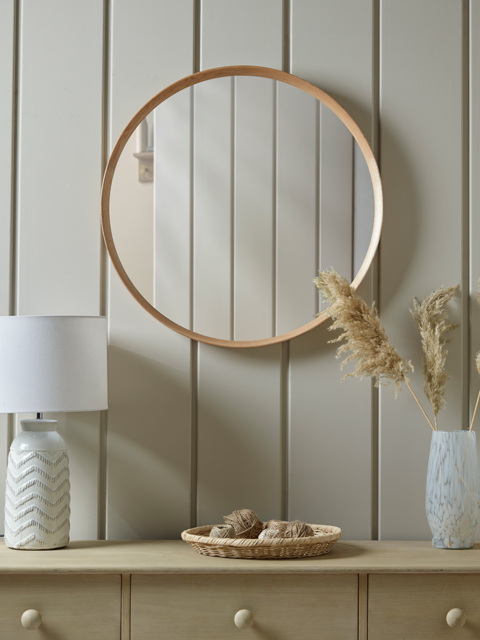 Oak Deep Framed Mirror - Round - image 1