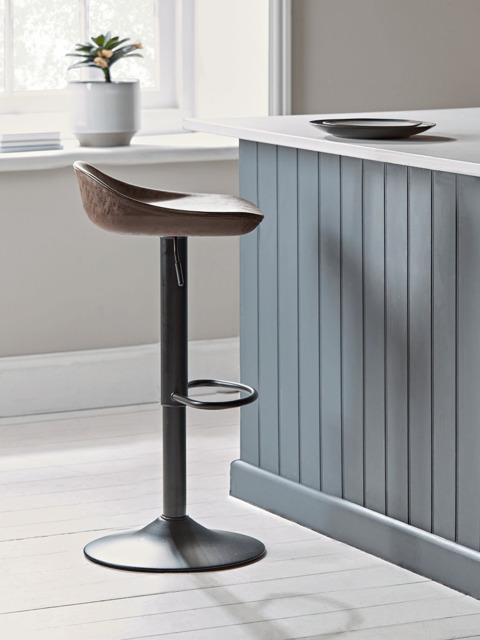 Two Faux Leather Counter Stools - Brown - image 1