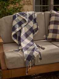 Gingham Indoor Outdoor Throw - Blue - thumbnail 2