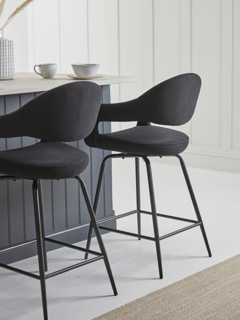Two Bouclé Counter Stools - Black - image 1