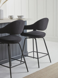 Two Bouclé Counter Stools - Black