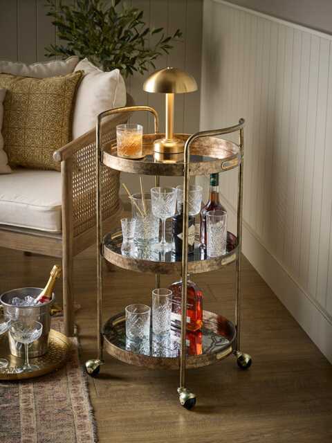Round Antiqued Glass Drinks Trolley - image 1