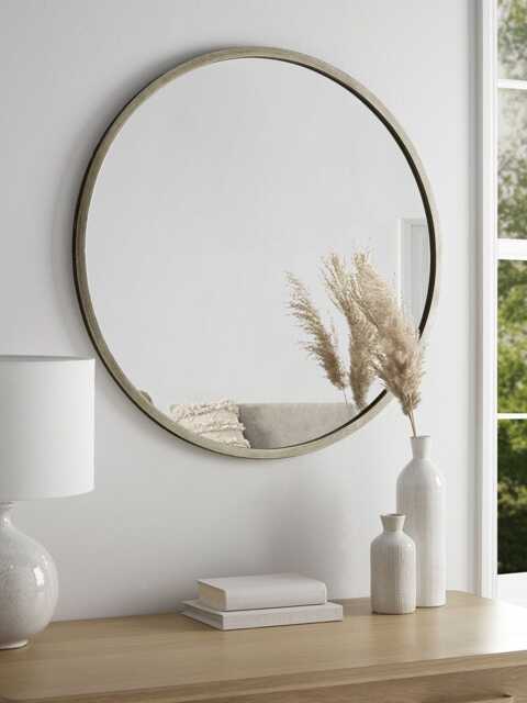 Burnished Silver Bevelled Round Mirror - Large - image 1