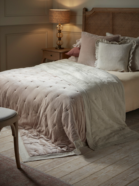 Reversible Velvet & Cotton Linen Kingsize Quilt - Putty - image 1