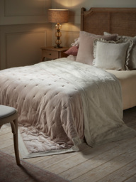 Reversible Velvet & Cotton Linen Kingsize Quilt - Putty - thumbnail 1