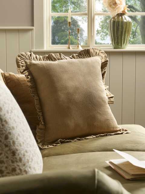Ruffle Cotton Linen Square Cushion Cover - Nutmeg - image 1