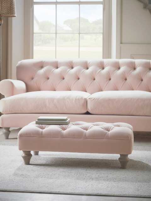Bern Ottoman - Pale Stone Opulent Cotton Velvet - image 1