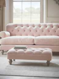 Bern Ottoman - Pale Stone Opulent Cotton Velvet - thumbnail 1