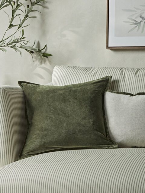 Velvet & Cotton Linen Square Cushion Cover - Moss Green - image 1
