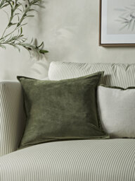 Velvet & Cotton Linen Square Cushion Cover - Moss Green
