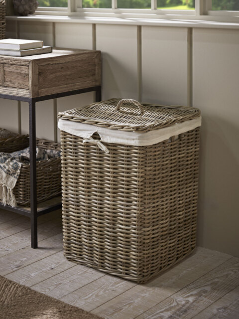 Lined Rattan Laundry Basket - Square - image 1