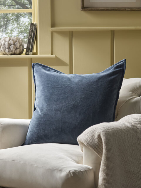 Velvet & Cotton Linen Large Square Cushion Cover - Steel Blue - image 1