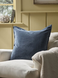Velvet & Cotton Linen Large Square Cushion Cover - Steel Blue