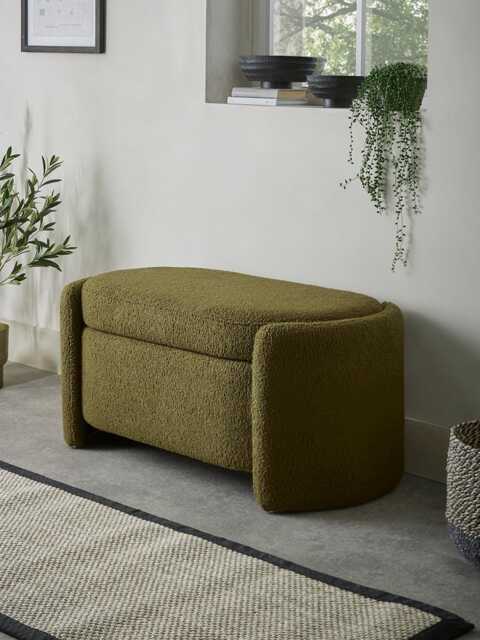 Khaki Boucle Storage Bench - image 1