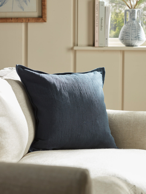 Cotton Linen Square Cushion Cover - Steel Blue - image 1