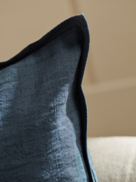 Cotton Linen Square Cushion Cover - Steel Blue - thumbnail 2