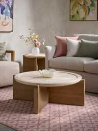 Travertine Round Coffee Table - thumbnail 1