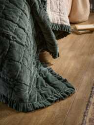 Ruffle Quilted Velvet Bedspread - Nordic Blue - thumbnail 3