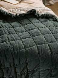 Ruffle Quilted Velvet Bedspread - Nordic Blue - thumbnail 5