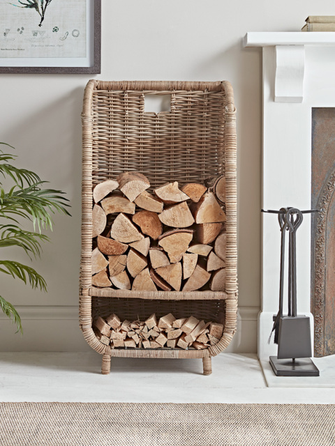 Tall Rattan Log & Kindling Trolley - image 1
