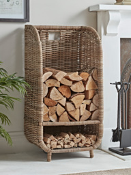 Tall Rattan Log & Kindling Trolley - thumbnail 2