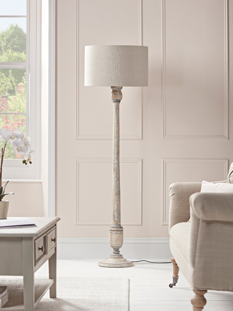 Grey Washed Turned Floor Lamp - image 1