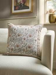 Embroidered Hand Block Printed Cushion Cover - Large