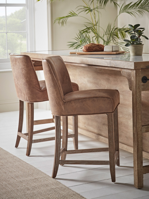 Two Leather Counter Stools - image 1