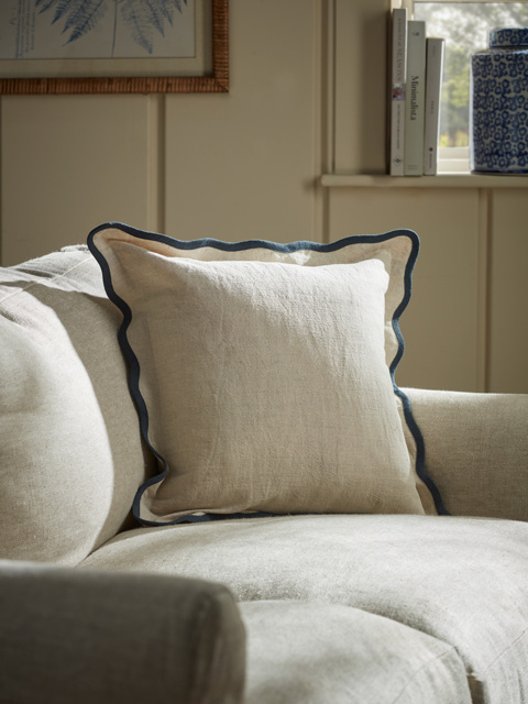 Scalloped Square Cushion Cover - Steel Blue - image 1
