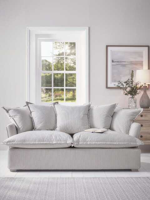 Umea Two Seater Sofa - Soft Eau De Nil Wide Cotton Stripe - image 1