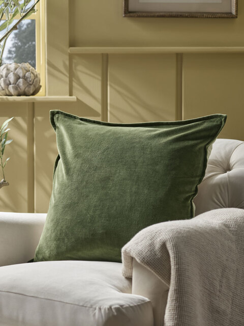 Velvet & Cotton Linen Large Square Cushion Cover - Moss Green - image 1