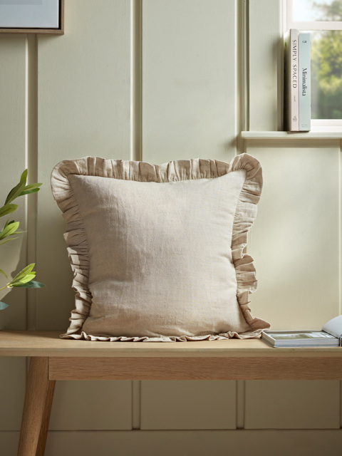 Ruffle Cotton Linen Square Cushion Cover - Natural - image 1