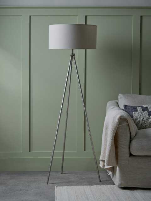 Brushed Silver Tripod Floor Lamp - image 1