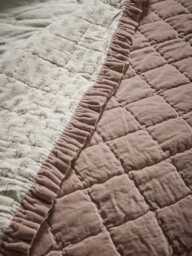 Ruffle Quilted Velvet Bedspread - Vintage Rose - thumbnail 5