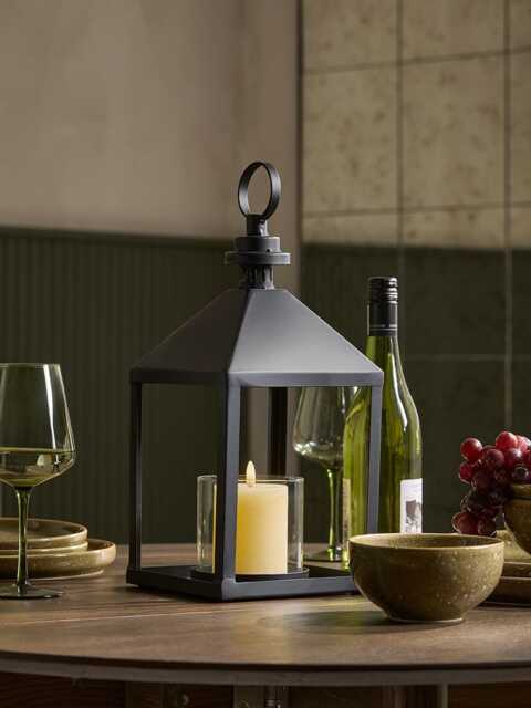 Black Coated Metal Lantern- Medium - image 1