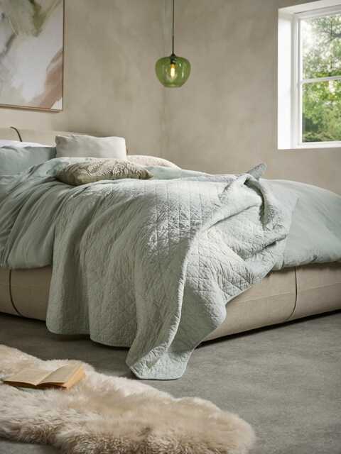 Cotton Quilted Throw - Green Stripe - image 1