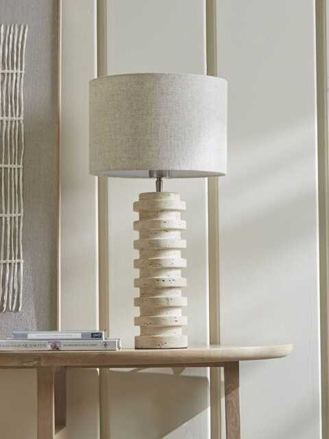 Ribbed Travertine Table Lamp - image 1