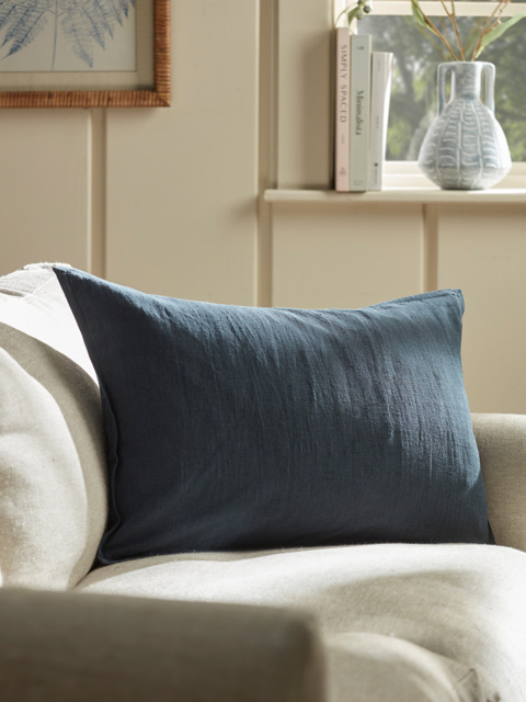 Cotton Linen Rectangular Cushion Cover - Steel Blue - image 1