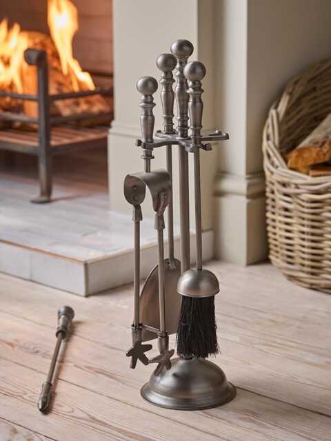 Antique Pewter Ball Topped Fireside set - image 1