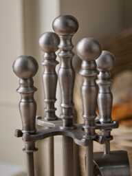 Antique Pewter Ball Topped Fireside set - thumbnail 2