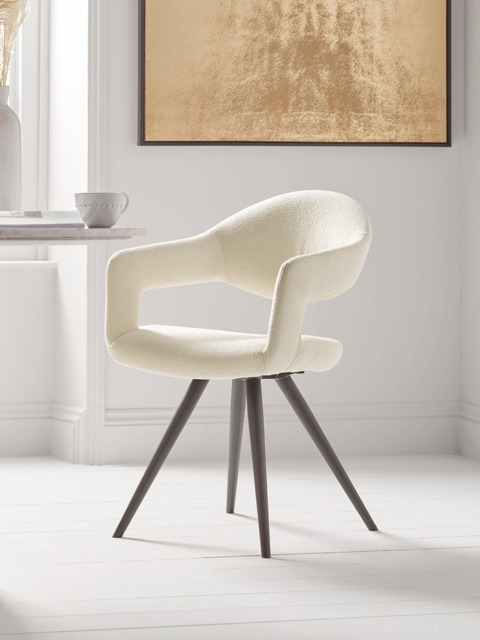 Two Bouclé Dining Chairs - White - image 1