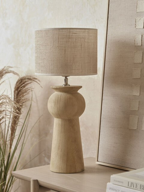 Carved Mango Wood Table Lamp - image 1