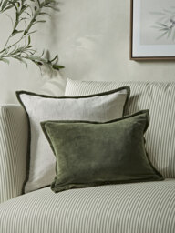 Velvet & Cotton Linen Rectangular Cushion Cover - Moss Green