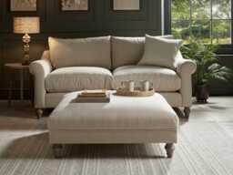 Square Coffee Table Ottoman - Warm Sand Wide Cotton Stripe - thumbnail 3