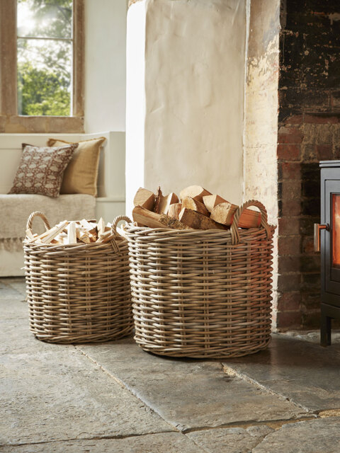 Two Rattan Log Baskets - Round - image 1