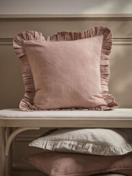 Ruffle Cotton Linen Square Cushion Cover - Vintage Rose